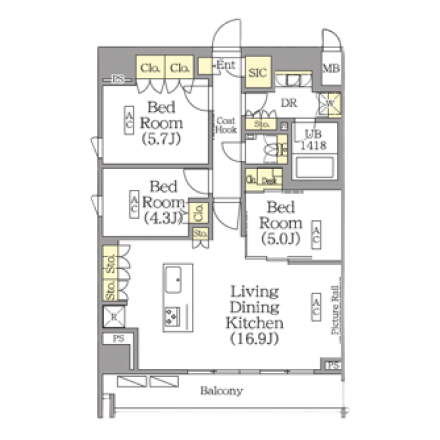 3ldkの間取りの画像